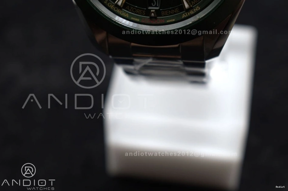 1:1 Ceramic VSF Edition Worldtimer Best 43mm Green SS Super GMT Aqua on Terra A8938 Bracelet Clone 1105